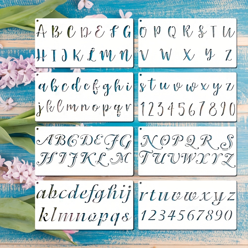 Plantillas de letras de 8 pulgadas, plantillas de símbolos con números para  manualidades, 42 plantillas de alfabeto de plástico reutilizables para