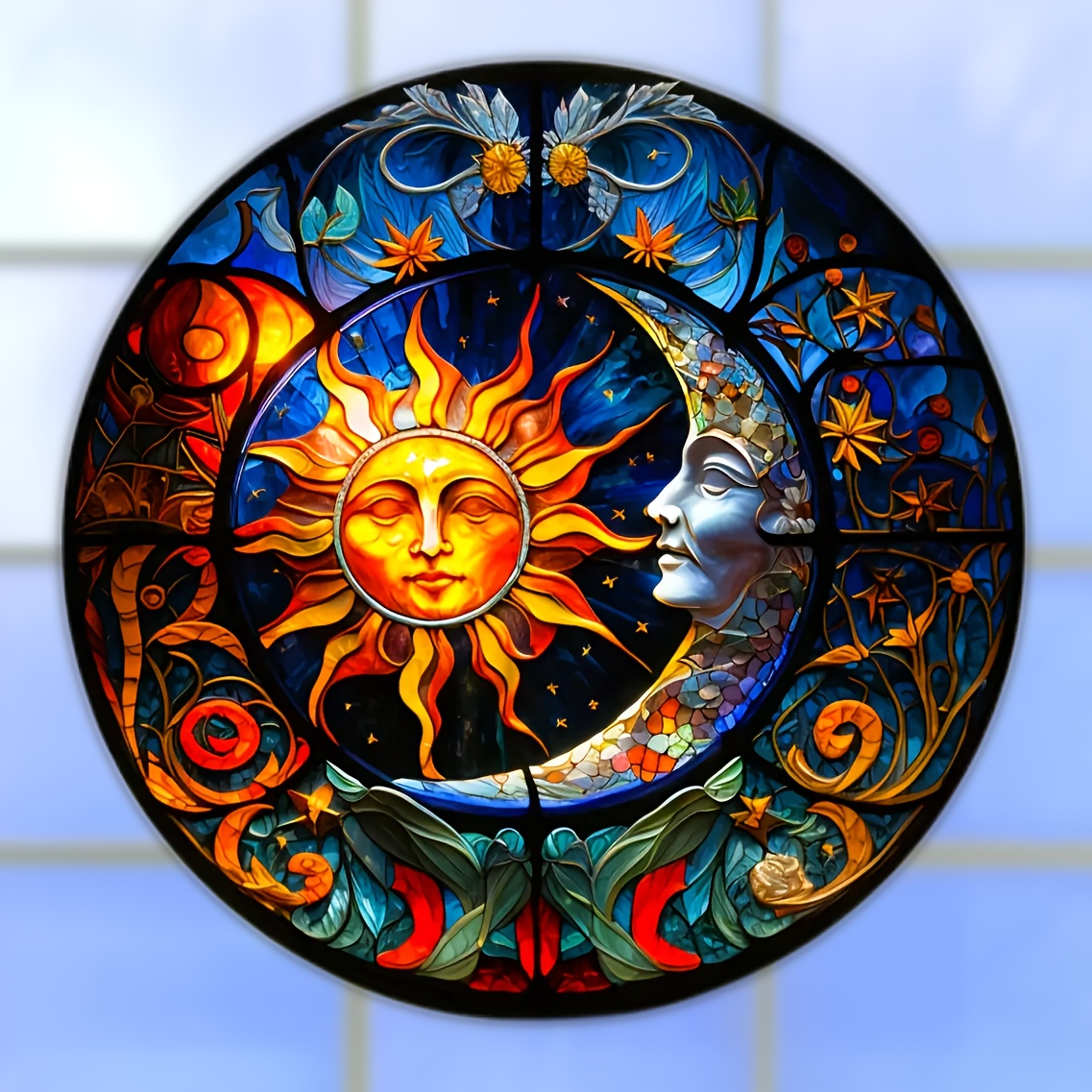 Sun and moon stained glass top sun catcher