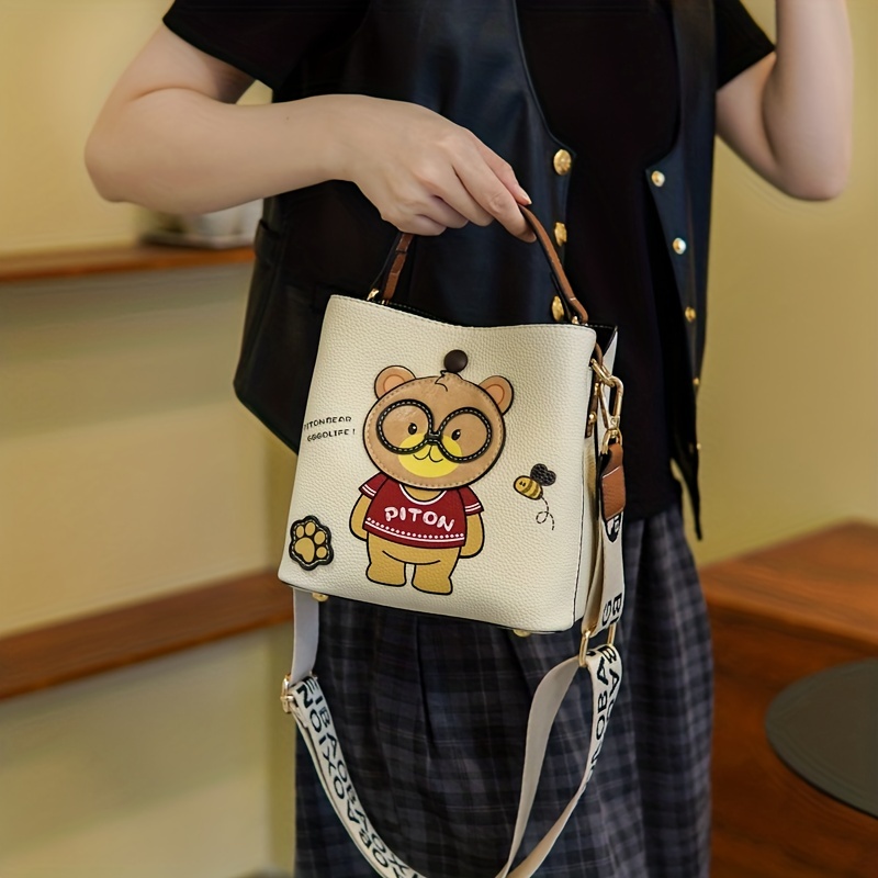 Mini Bear Cylinder Handbag, Scarf Decor Crossbody Bag, Women's Pu Leather  Bucket Bag - Temu