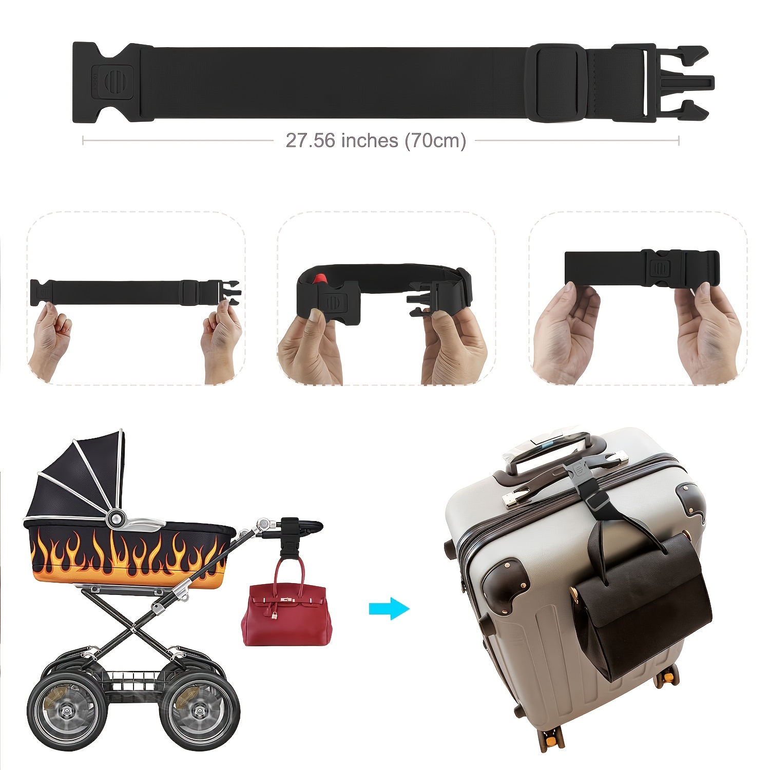 Black Small Travel Luggage Straps Short Adjustable Suitcase Belt Buckle  Holder