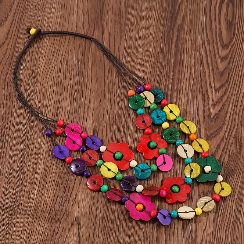 Boho Coconut Shell Flower Wooden Beaded Necklace