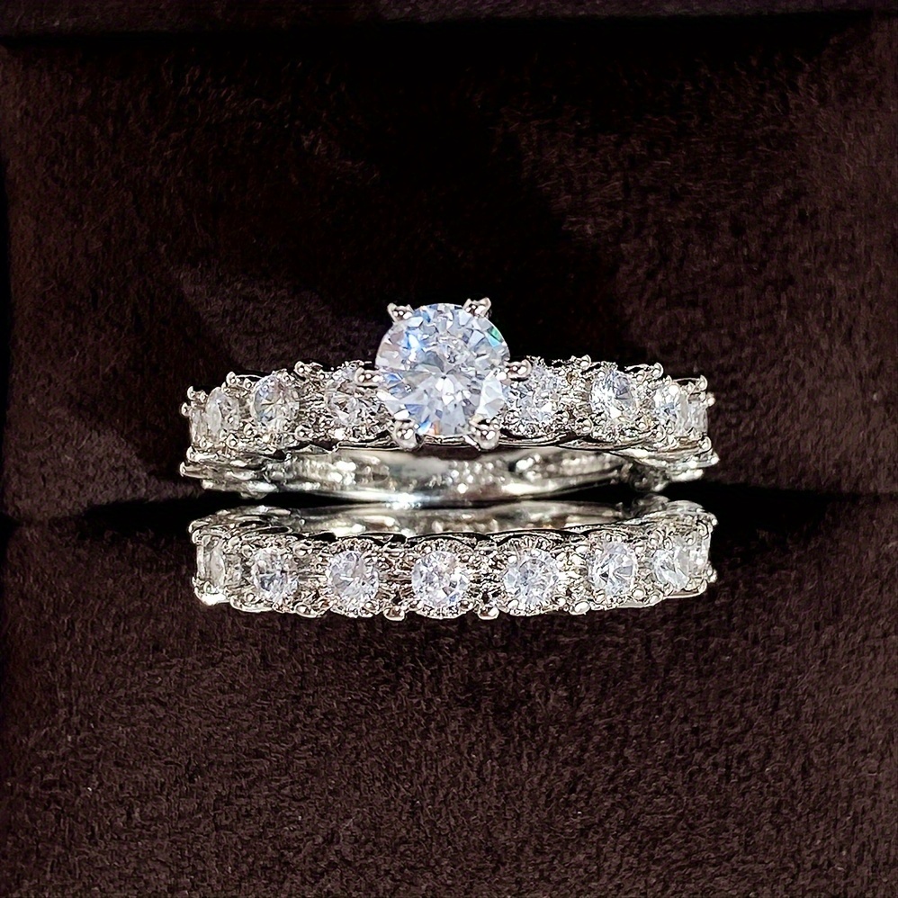 Bridal Wedding Rings 2 Pcs Set 925 Silver Plated