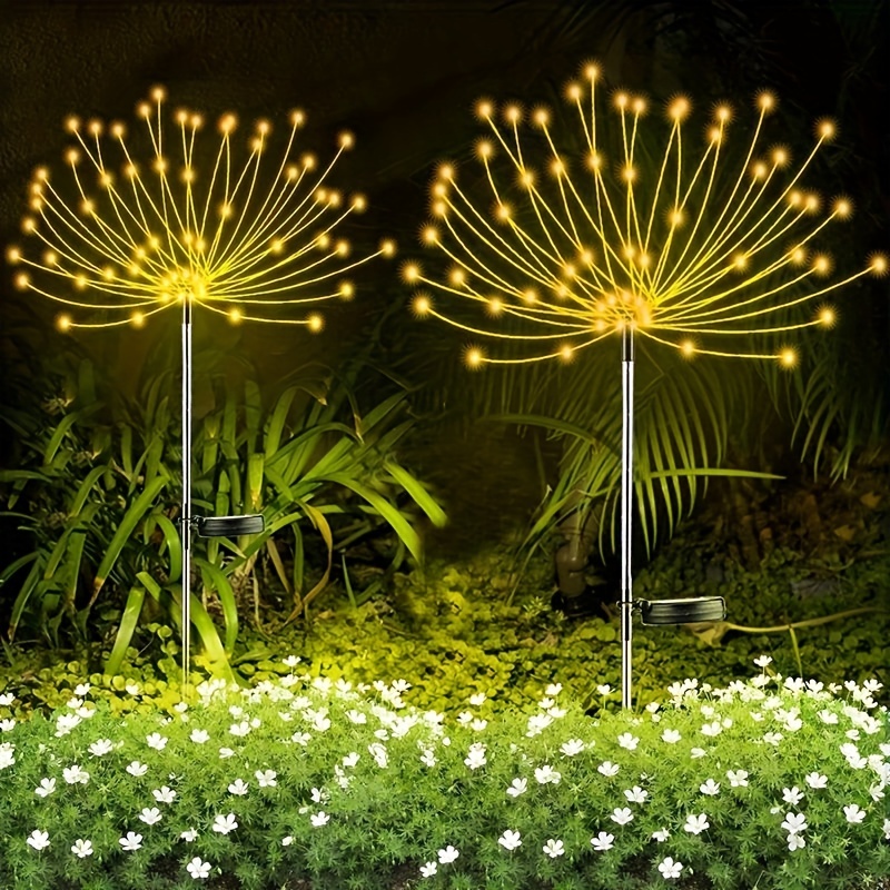 Lot de 4 feux d'artifice solaires d'extérieur - 120 LED - 2 modes - Fil de  cuivre - Étanche - Décoration sur piquet - Pour mariage, fête, jardin,  chemin, terrasse (blanc chaud) : : Outils et Bricolage