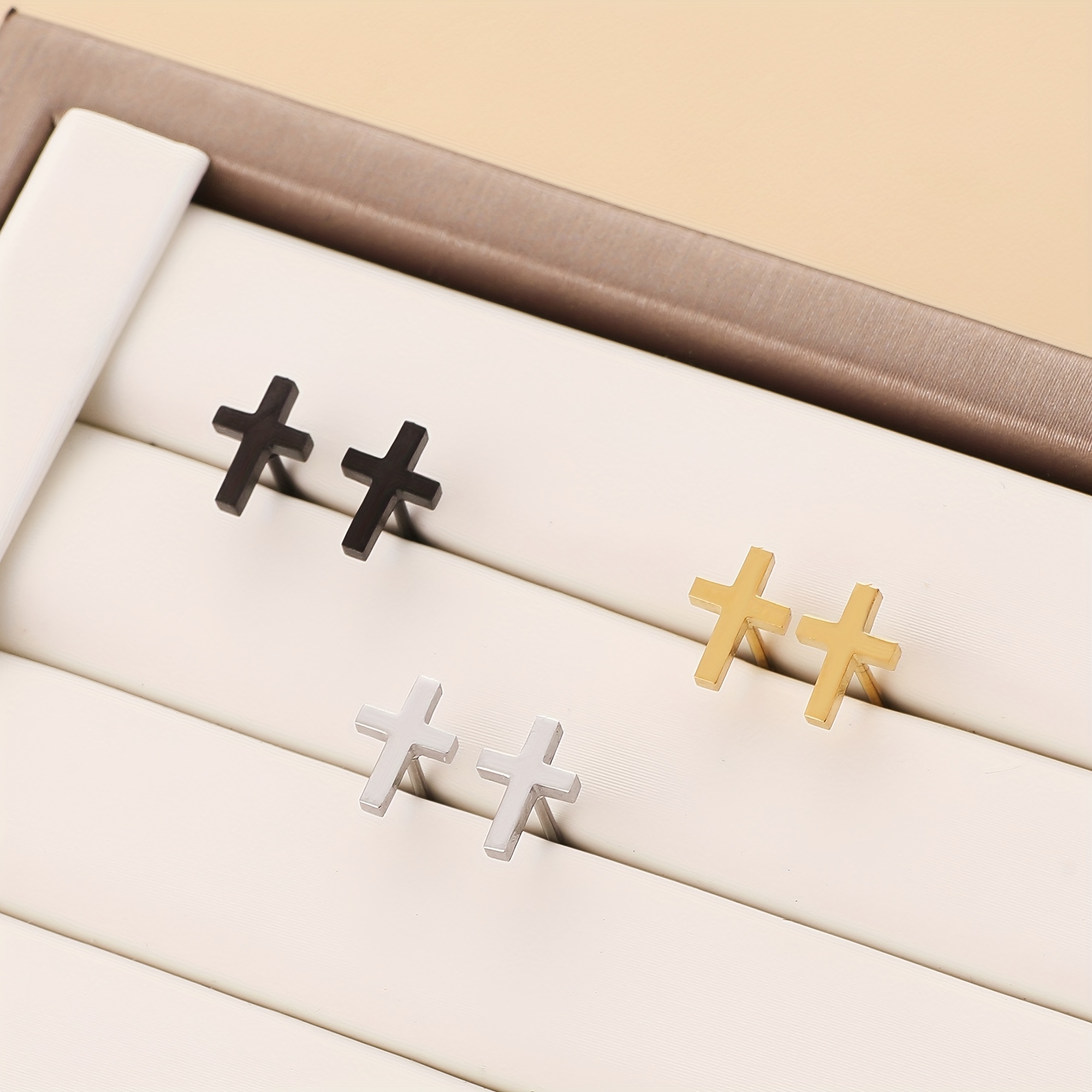 Cross Stud Earrings Stainless Steel 18K Plated Style Stud Earrings