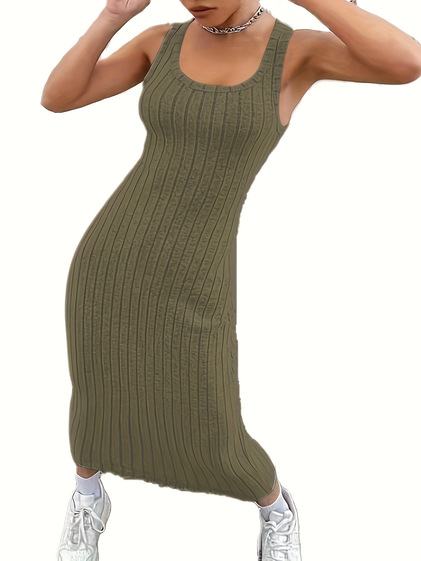 Chriselda Womens Tank Dress Mini Ribbed Sleeveless Casual Bodycon Dresses  Stretch Crew Neck Slim Fit Knitted Side Split Dress,Brown,S : :  Clothing, Shoes & Accessories
