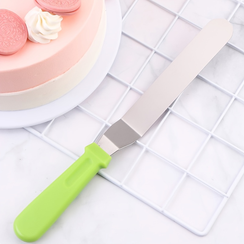 1pc 8-inch Curved Stainless Steel Cake Icing Spatula With Plastic Handle