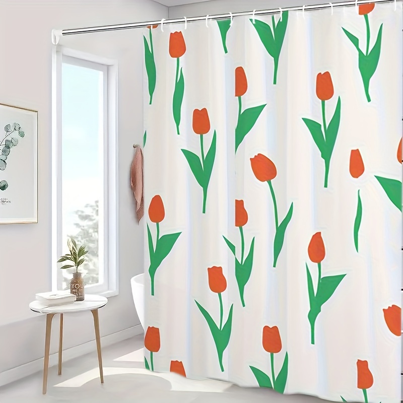 Floral Shower Curtain With Anti Mould, Weighted Hem, Washable