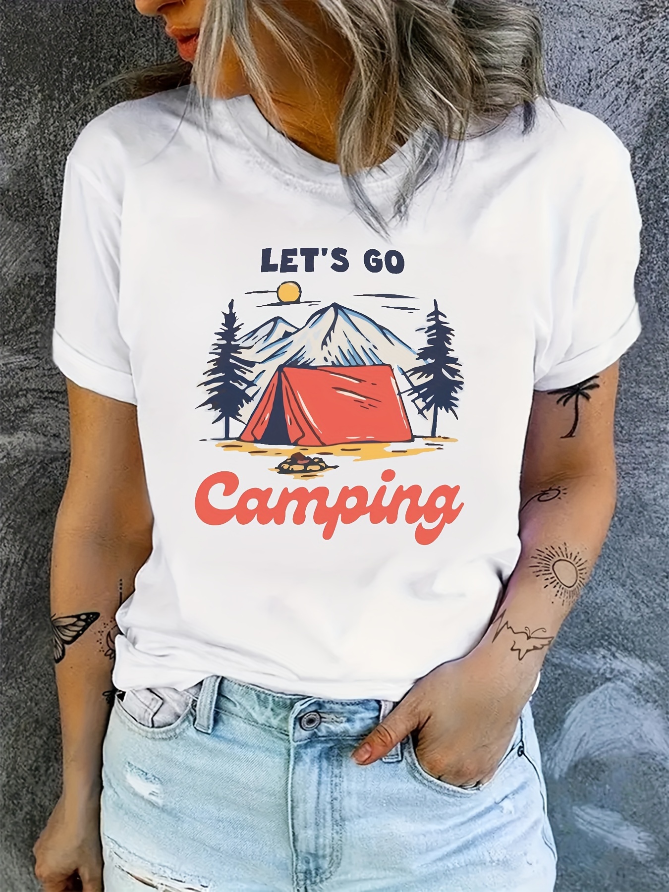 Camping Tees for Women Half Sleeve Crop Pretty Summer Polyester Comfortable  Plain Round Neck Peplum Stretchy Blouse Ladies Light Blue at  Women's  Clothing store
