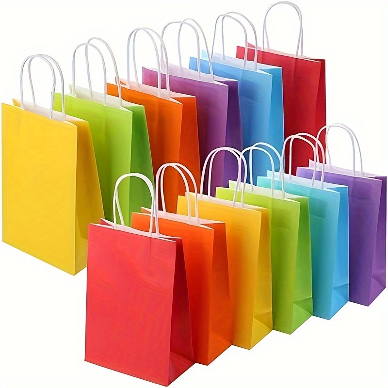 TOMNK 48 bolsas de regalo con asas, 8 colores de papel kraft pequeñas  bolsas de regalo a granel, bolsas de regalo con asas para cumpleaños de  niños