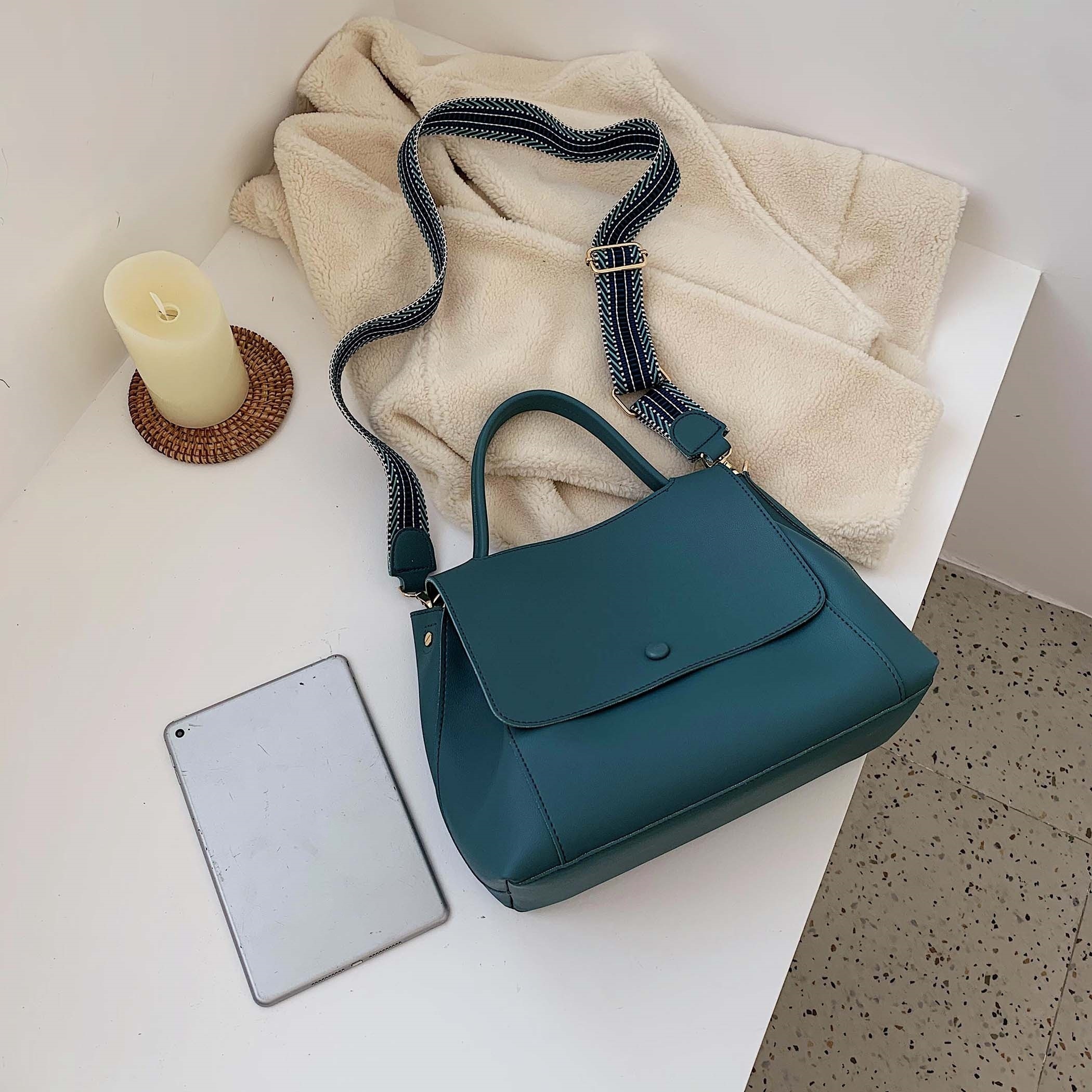 Minimalist Flap Satchel Bag, Fashion Pu Leather Top Handle Purse