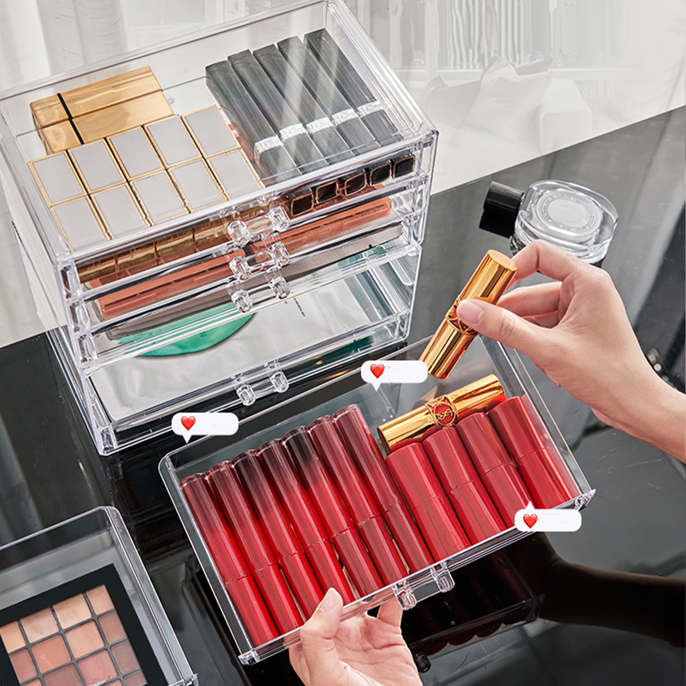 1pc Lipstick Storage Box, Drawer Type Transparent Acrylic Makeup Rack,  Large Capacity Makeup Eyeshadow Lip Gloss Cosmetics Dustproof Storage Rack