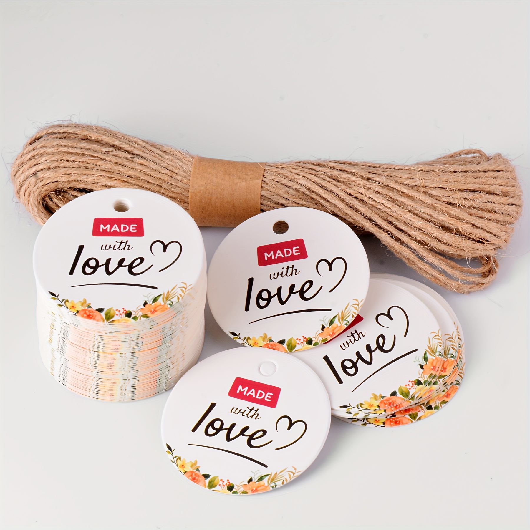200 etiquetas de amor hechas a mano con etiquetas de amor hechas a mano,  papel kraft hecho a mano con etiquetas de amor con cuerdas de yute natural  de