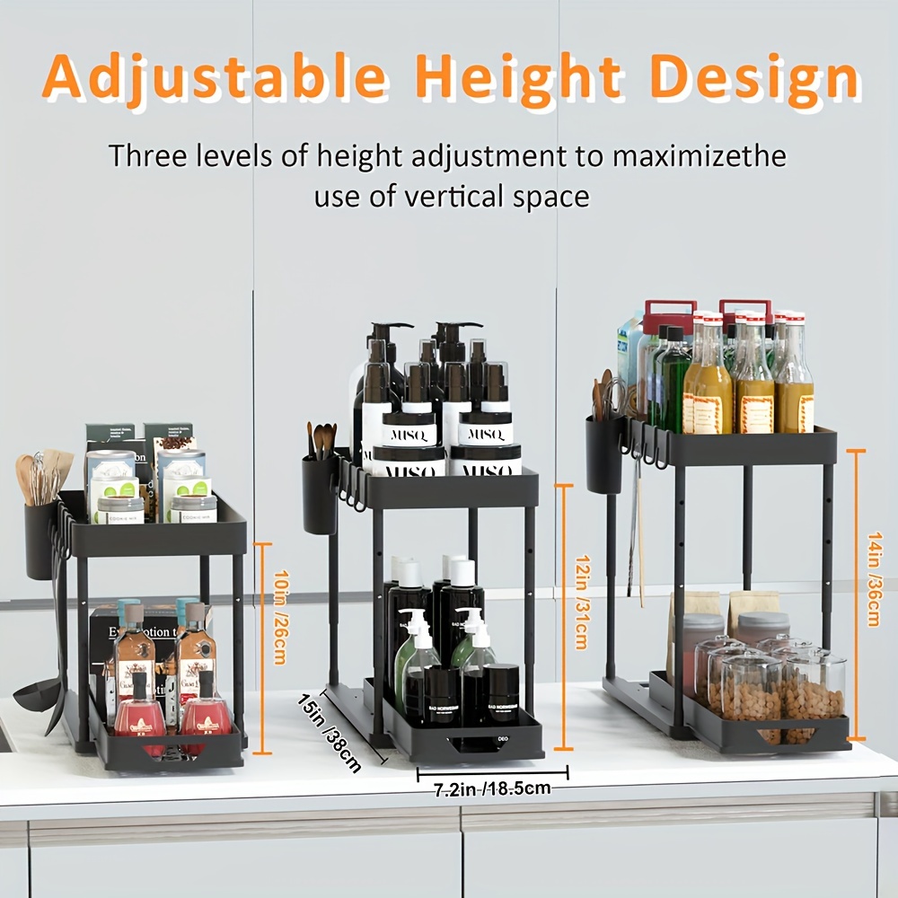 Adjustable Height under Sink Organizers and Storage, 2 Tier