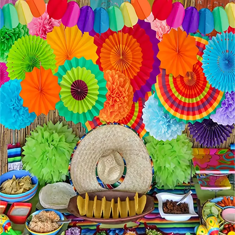 Multicolor Fiesta Paper Fan Party Decorations Set Cinco De - Temu