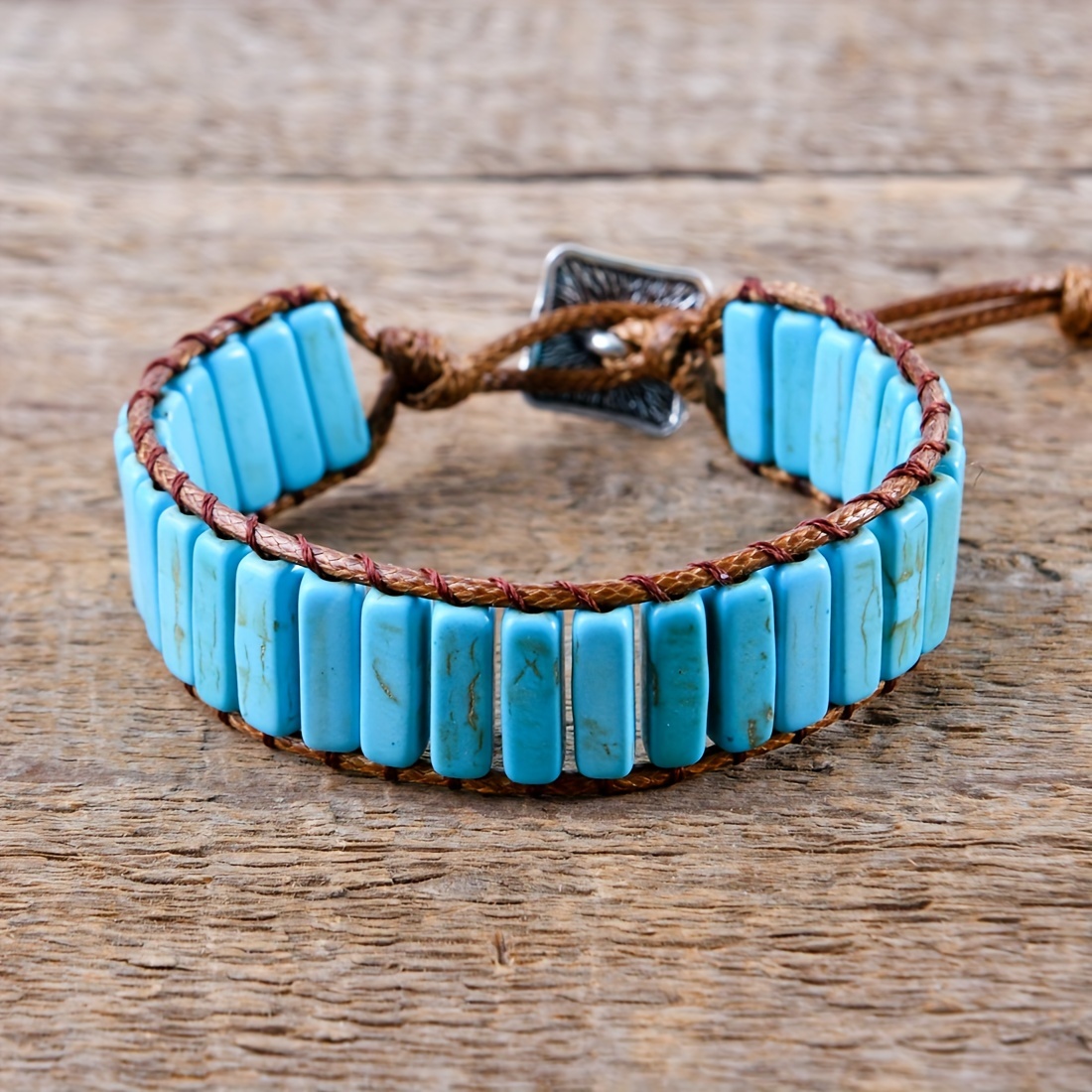 

Bohemian Blue Turquoise Tube Beads Bracelet Wax Rope Wrap Adjustable Size Hand Jewelry Gift Female Ornament