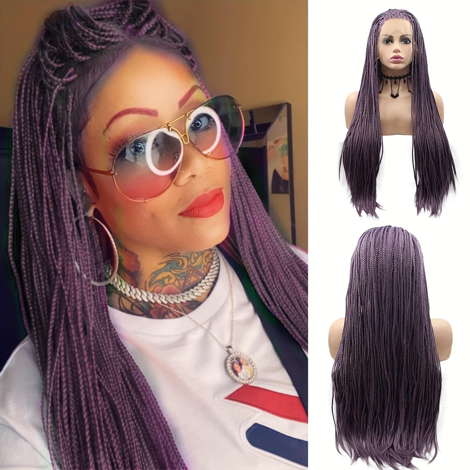 Colorful 13*3 Lace Front Braided Wigs Women Box Braid Wig - Temu Canada