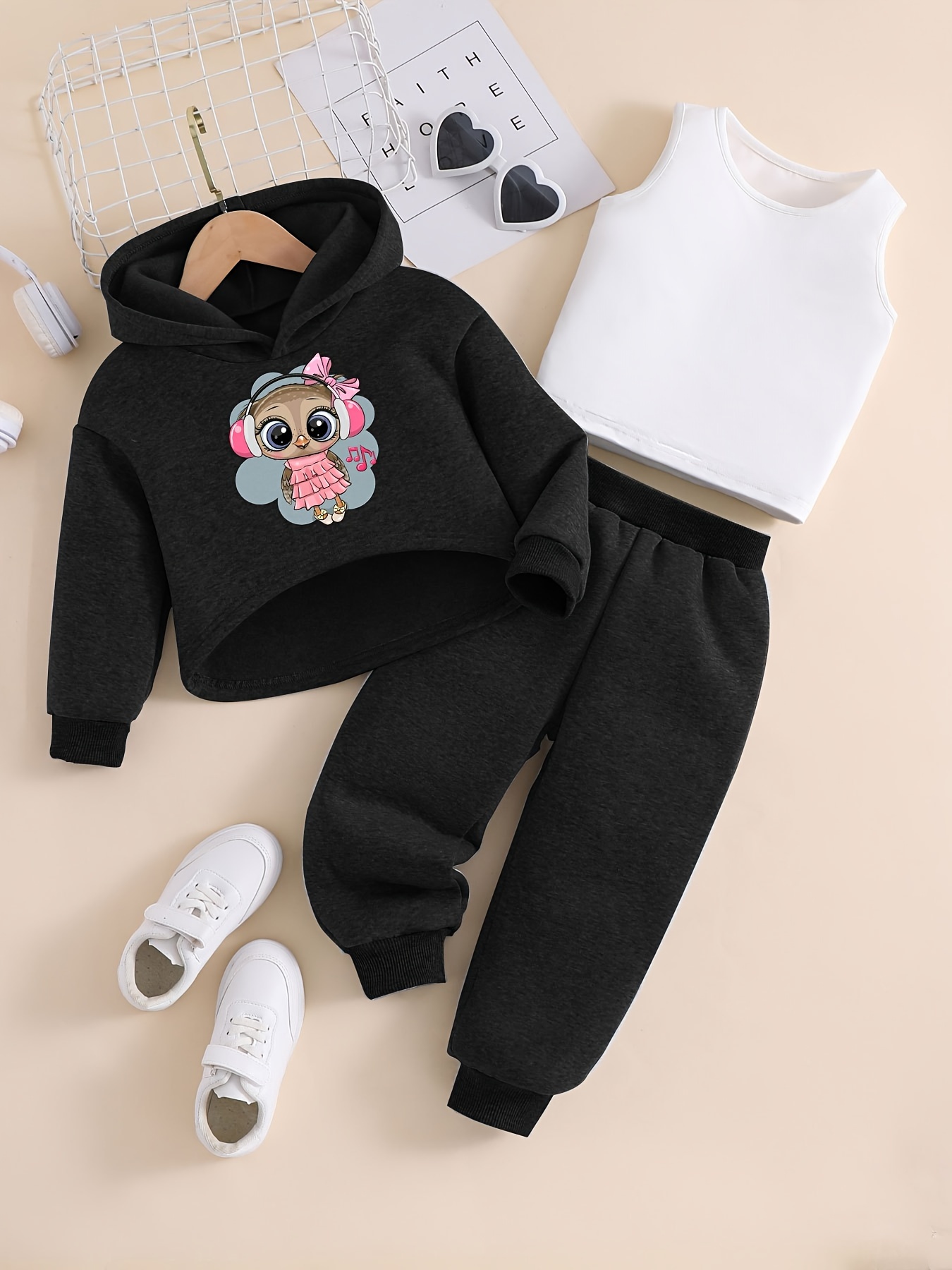 Toddler Girl's Trendy Outfit Crop Hoodie Cami Top Jogger - Temu