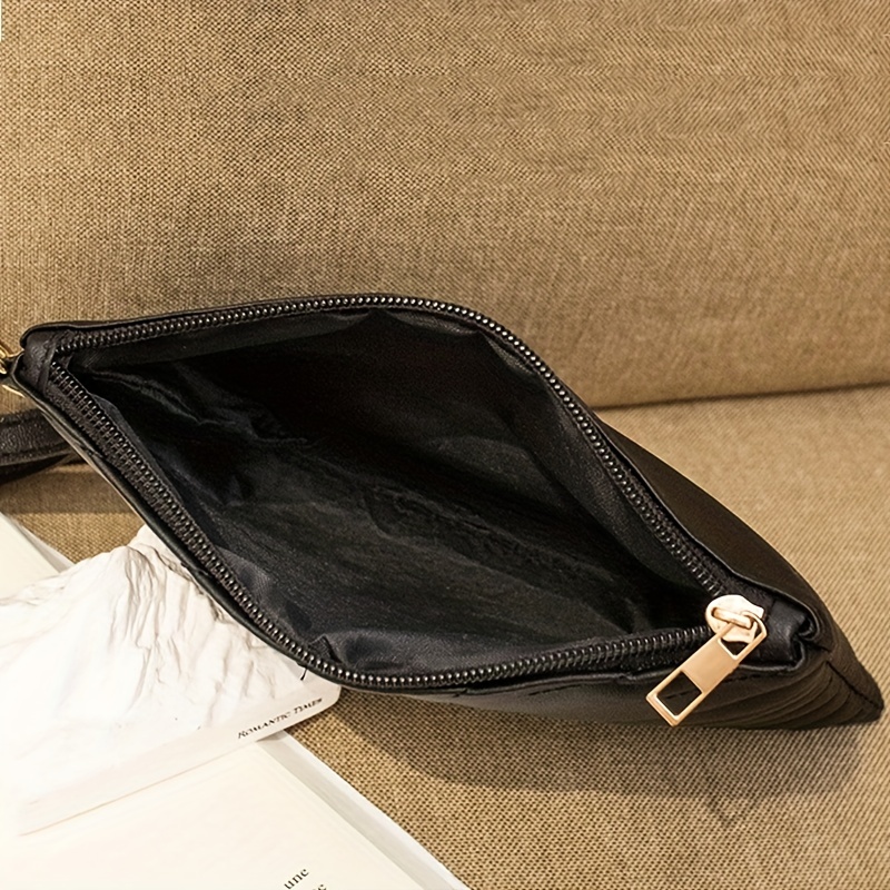 Brown Leather Clutch Purse Black Leather Wristlet Purse Bag 