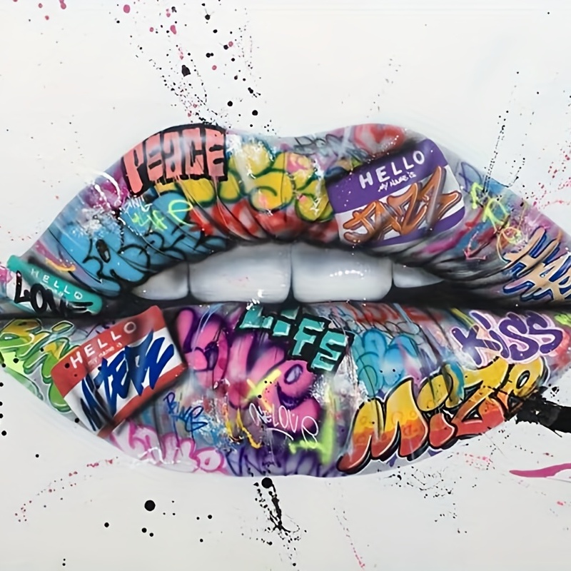 Modern Art Canvas Painting Graffiti Lip Painting Canvas Wall - Temu