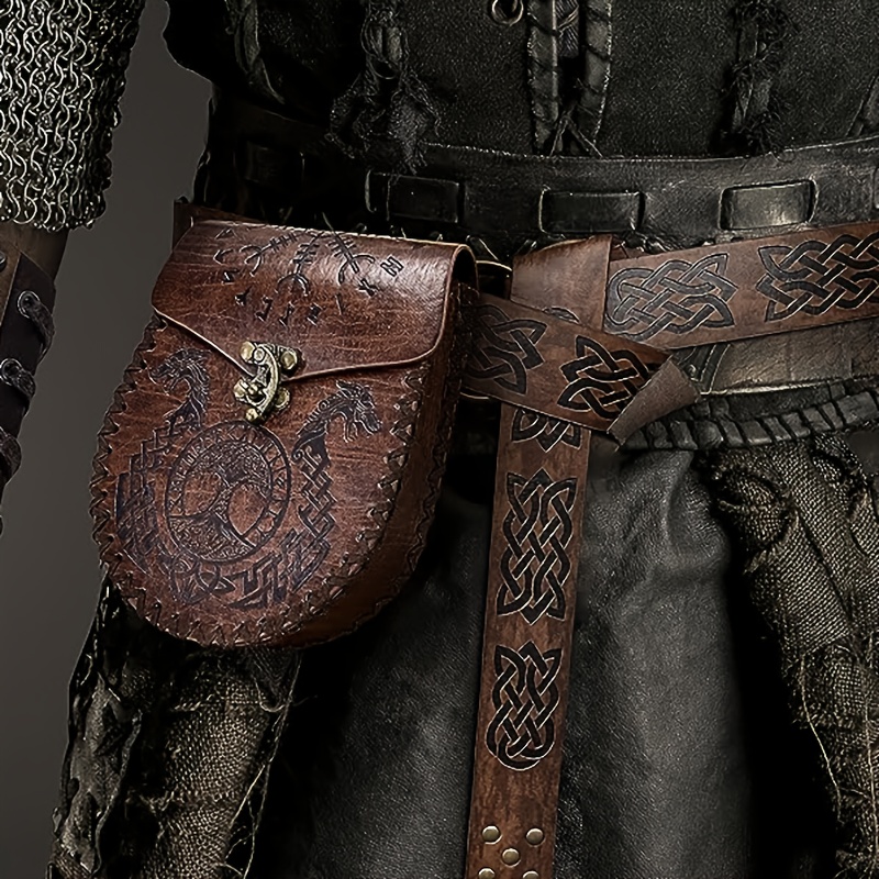 Medieval Viking Style Leather Waist Bag Vintage Leather Purse Belt Bag  Fantasy Larp Pirate Bag Cosplay Accessories