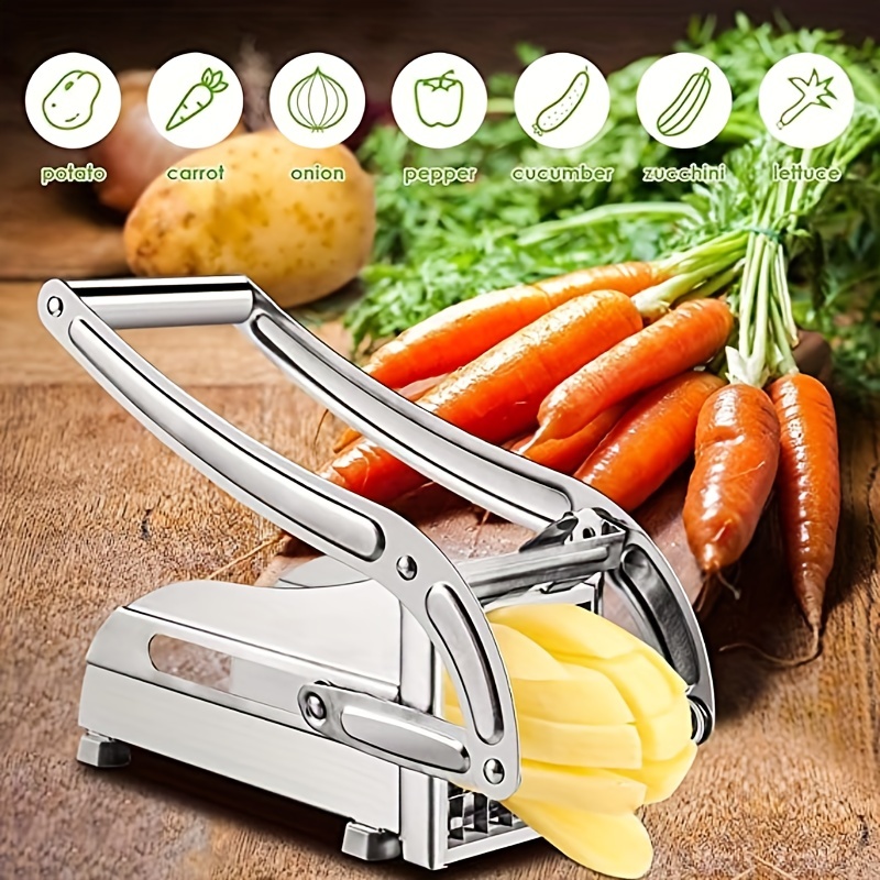 French Fry Cutter with 2 Blades, Professional Potato Cutter Stainless Steel, Potato Slicer French Fries, Press French Fries Cutter for Potato Cucumber