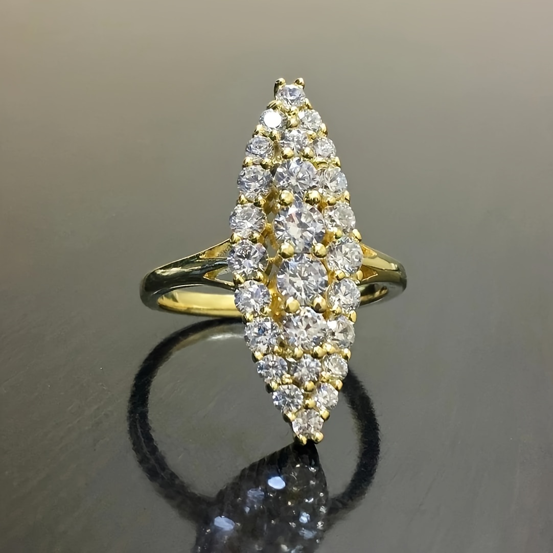 

Elegant Ring 18k Plated Sparkling Horse Eye Design Paved Full Of Shining Zirconia Engagement / Wedding Ring Dupes Luxury Jewelry