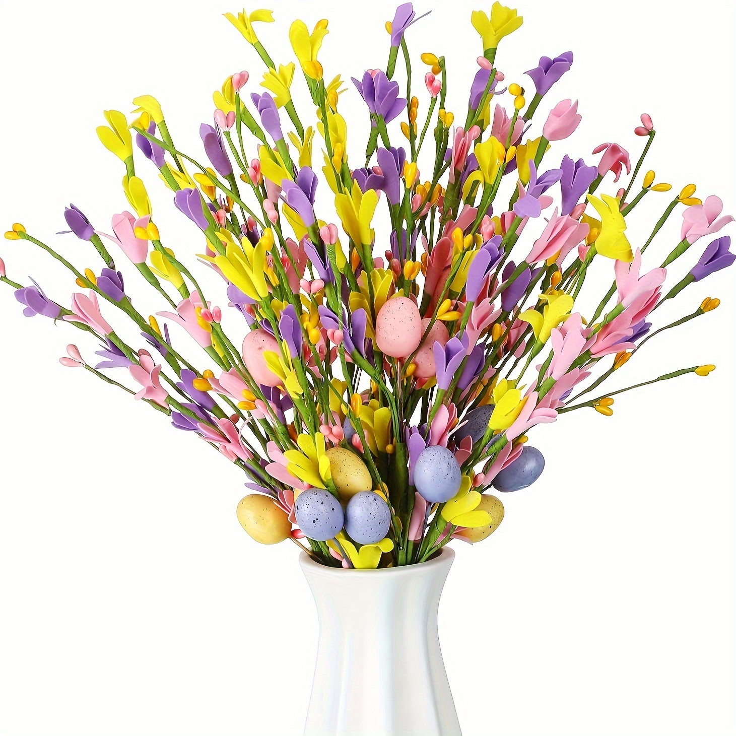 

2/4pcs Artificial Easter Stems Spring Colorful Berry Picks Berry Stems With Easter Eggs Or Carrots Fake Picks Easter Decor For Floral Arrangement Home Centerpiece Vase Windowsill Decor (flower Style)