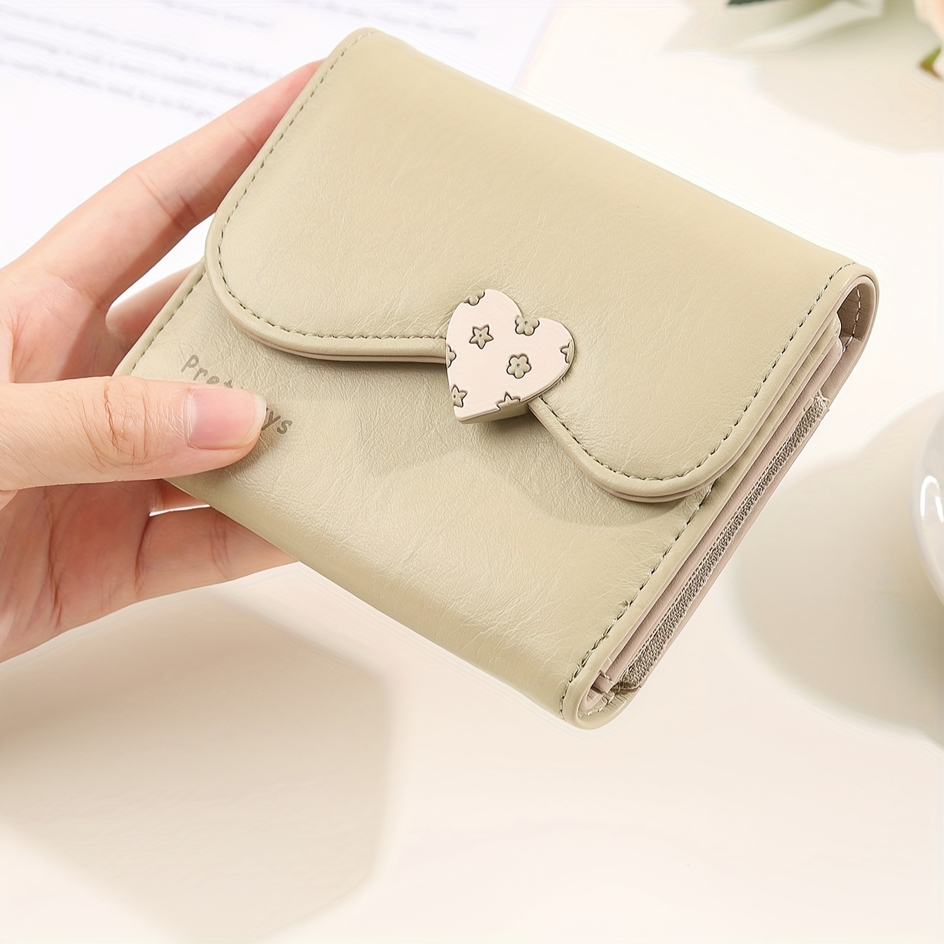 Heart Embroidered Faux Leather Wallet, Women's Small Cute Wallet with Multi Card Slots,Women Purses,Temu