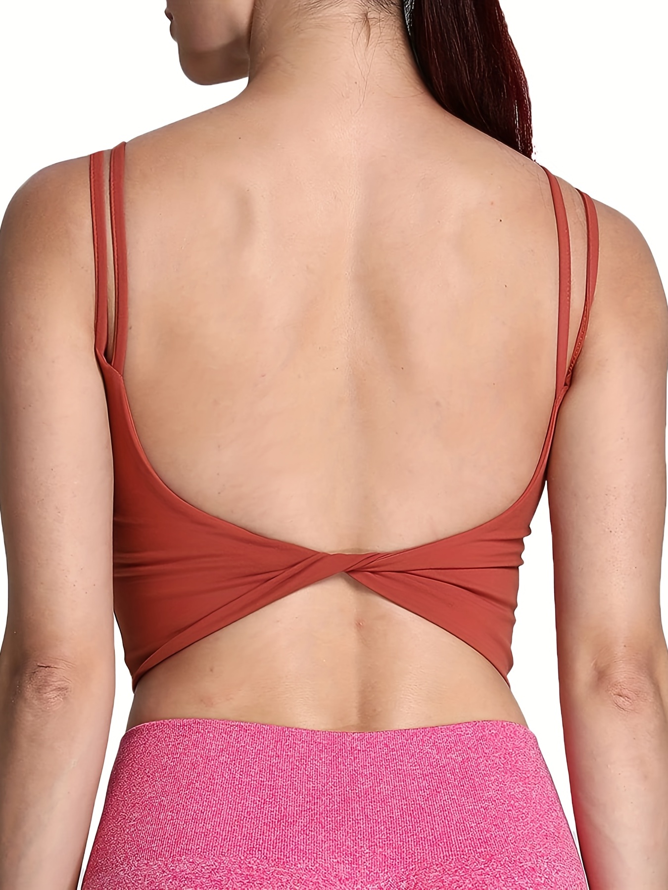 Figur Activ Twist Front Strappy Back Workout Yoga Sports Bra Cream Tan at   Women's Clothing store