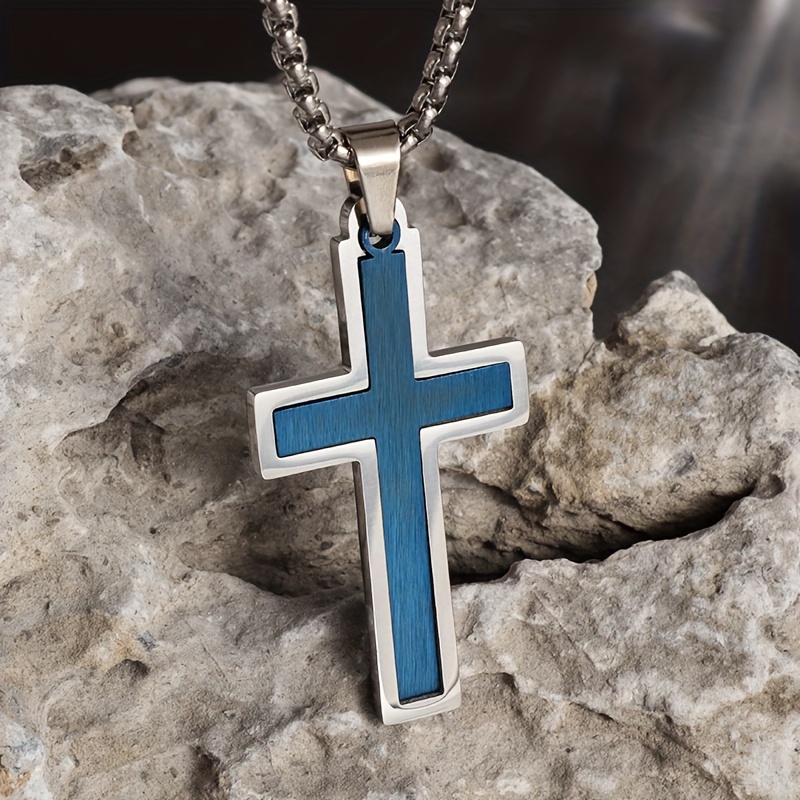 Mens blue cross deals necklace