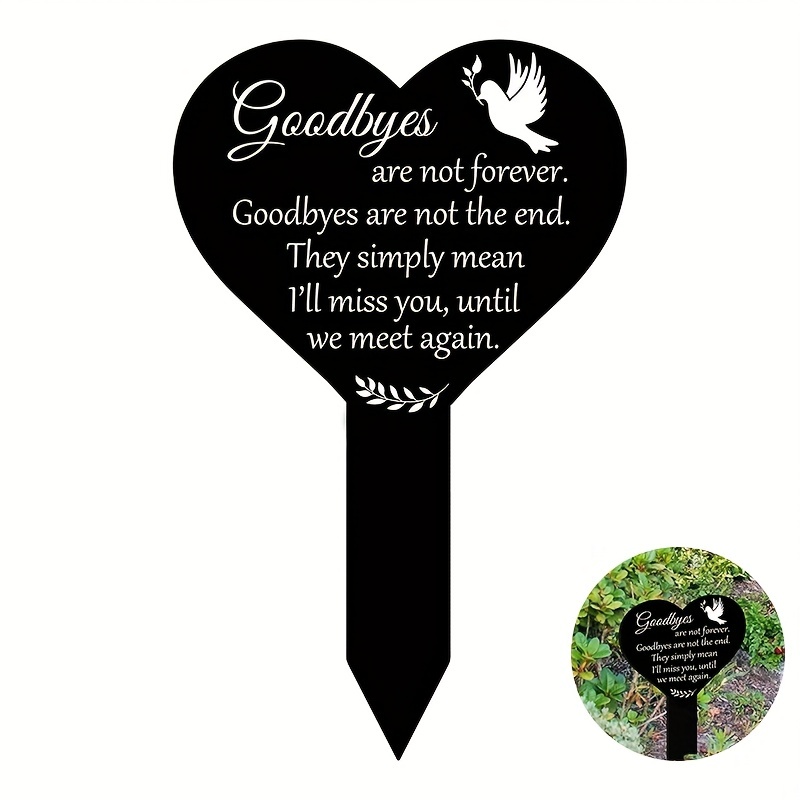 1pc Acrylic Heart-shaped Commemorative Plaque Pile Acrylic Cemetery Mark Black Commemorative Garden Pile Sympathy Cemetery Pile Waterproof Outdoor Courtyard Cemetery Decoration