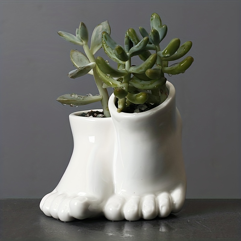 add a creative touch to your home decor with this double legged white black ceramic flower pot shop on temu and start saving