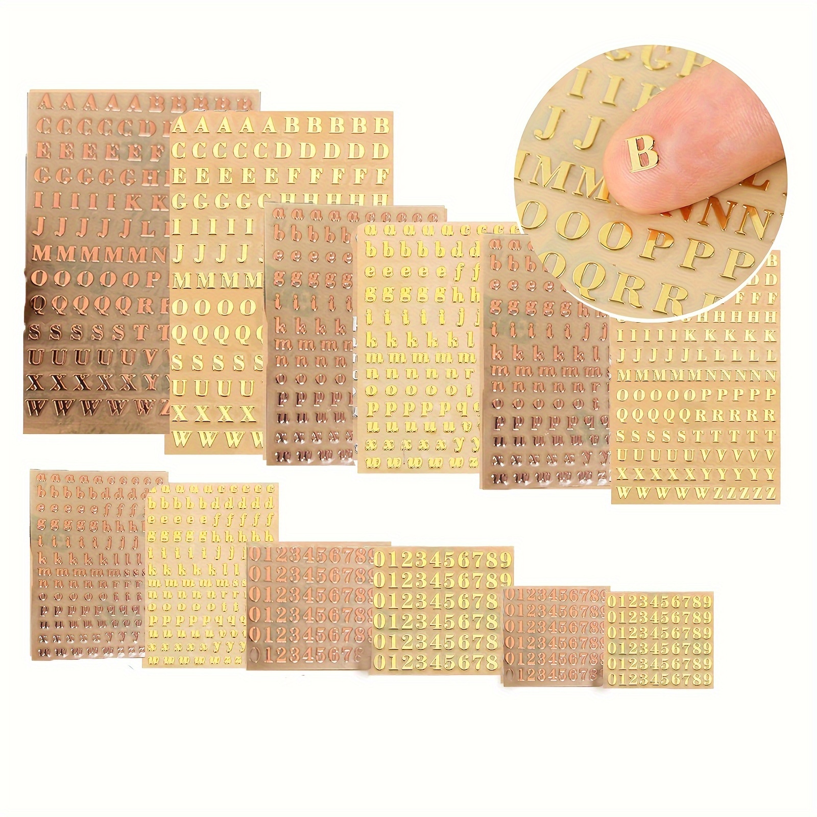 3PCS Glitter Letters Stickers Alphabet Stickers Small Gold Convex Feeling  Self Adhesive 3D Cursive Sticky Letters for Arts Craft DIY Greeting Cards
