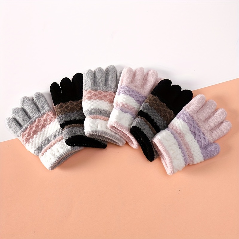 Acheter 1 paire de gants chauds d'hiver pour enfants, jolis gants tricotés  à doigts fendus rayés pour garçons et filles de 3 à 8 ans