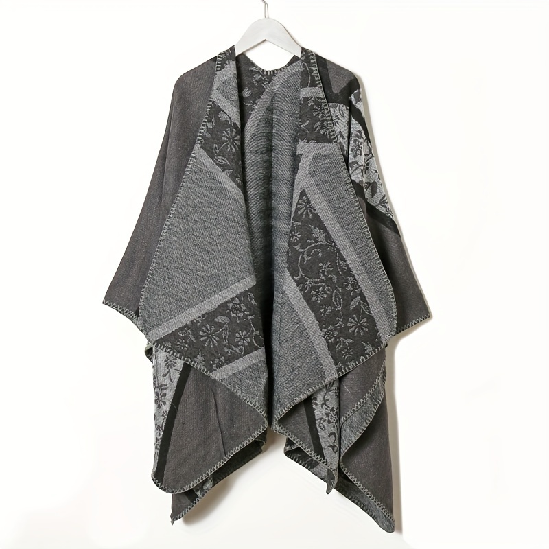 Floral Jacquard Shawl Thick Boho Wrap Windproof Cape Blanket Scarf