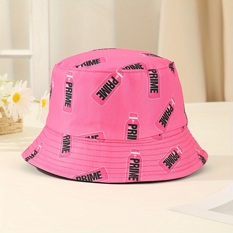 Women's Stylish Bottle Prime Letter Print Sunshade Basin Hat, Lightweight Double Side Casual Travel Bucket Hat, Fishing Hat Temu