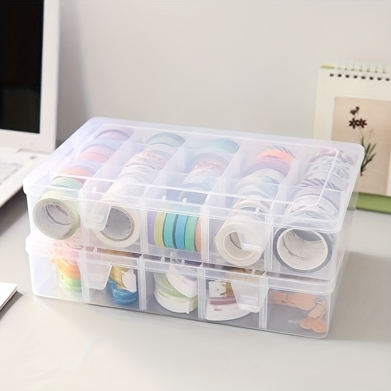 

1pc 15 Grids Adjustable Storage Box, Transparent Container For Stationery Sticker Tape Jewelry Beads Accessories, Large Capacity Storage Organizer Art Supplies