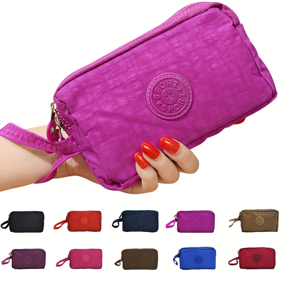 

3 Zipper Clutch Bag, Portable Multi Layer Coin Purse, Wristlet Mobile Phone Bag Wallet