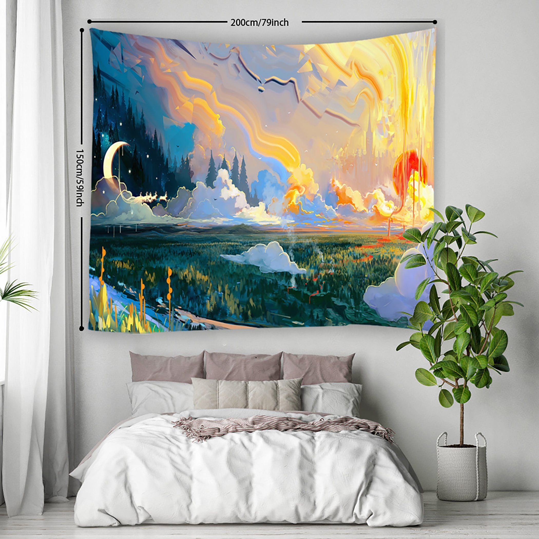 Tapestry Abstract Painting Sunset Crescent Moon Decorative Temu