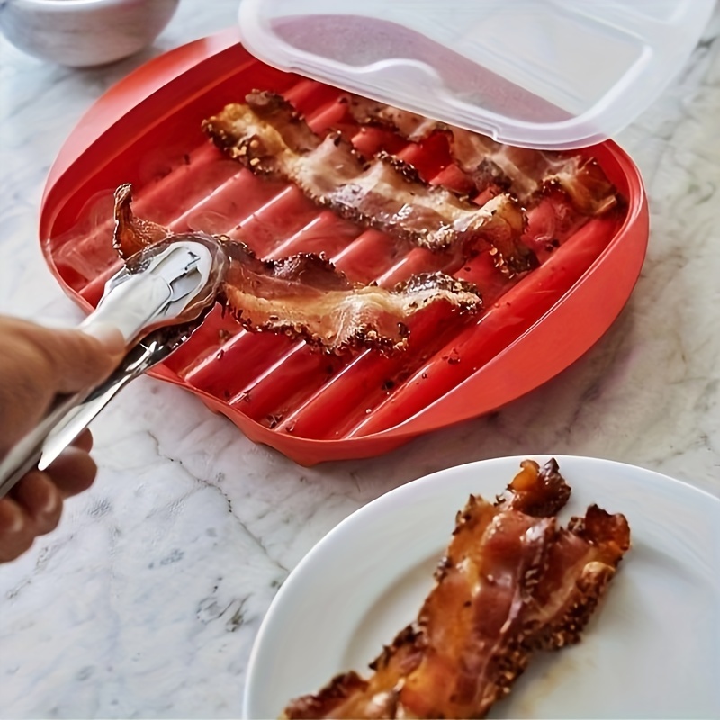 1pc Microwave Bacon Maker Microwavable Bacon Grill ,Bacon Tray, Pizza Tray,  Sauce Tray, Microwave Oven Cooker, Red White