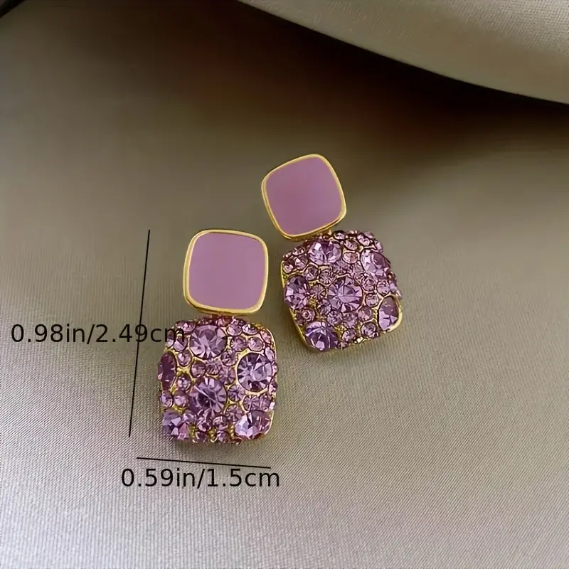 vintage square rhinestones earrings geometry jewelry women party favors details 3