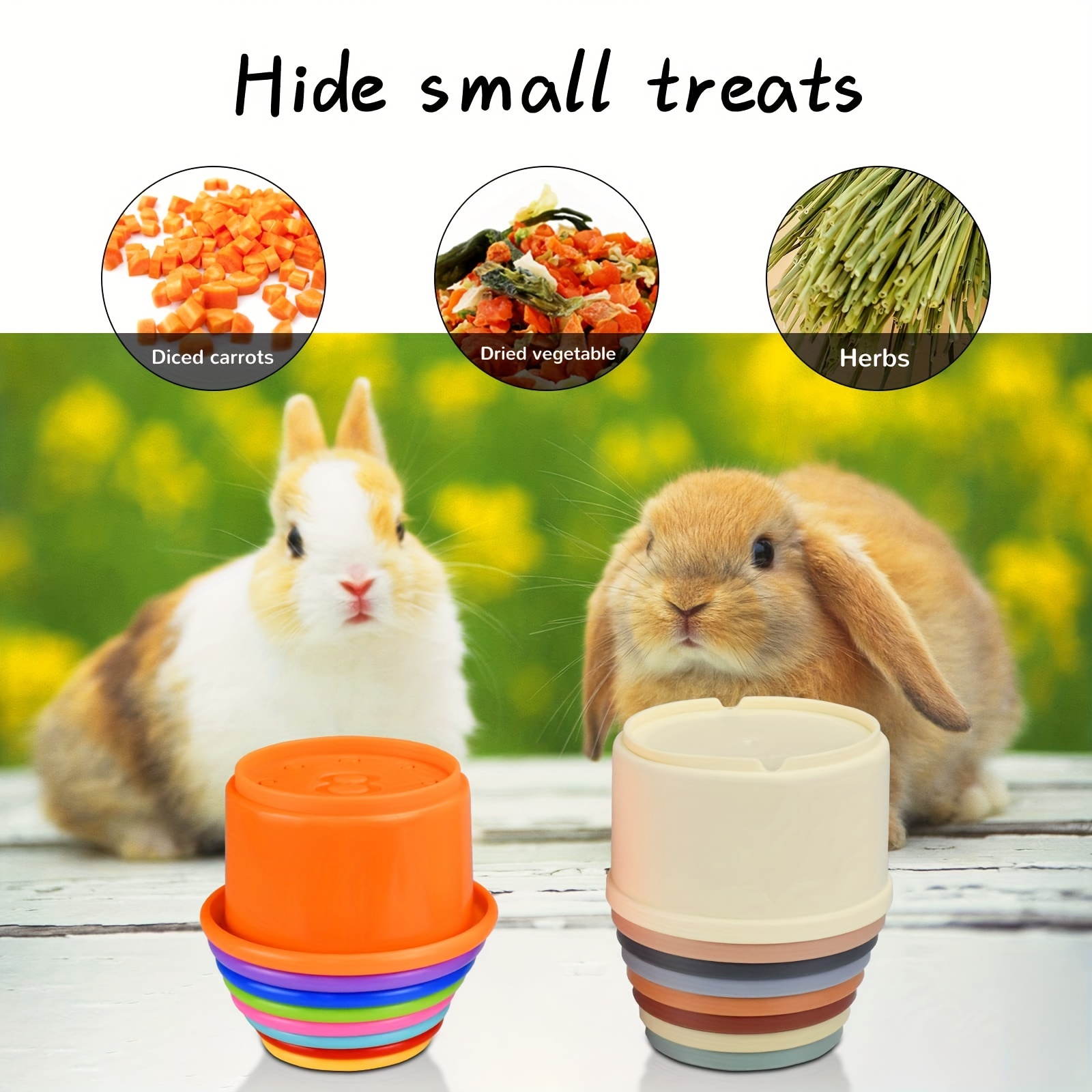 [8 unidades] Tazas apilables para conejos, juguetes de conejo de paja de  trigo con bonitos diseños de animales, tazas apilables de conejito para  jugar