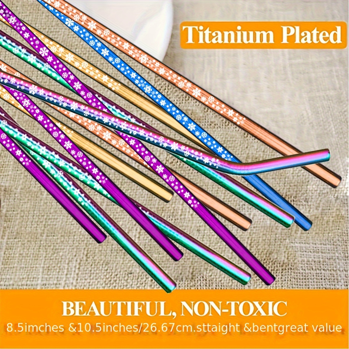 Stainless Steel Reusable Straws, Rainbow Titanium