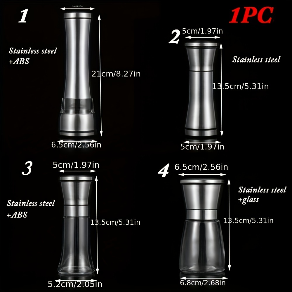 1PC Adjustable Salt Pepper Grinder Stainless Steel Glass Mill