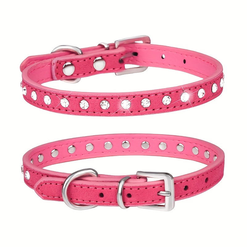 Pink leather dog 2024 collar with rhinestones