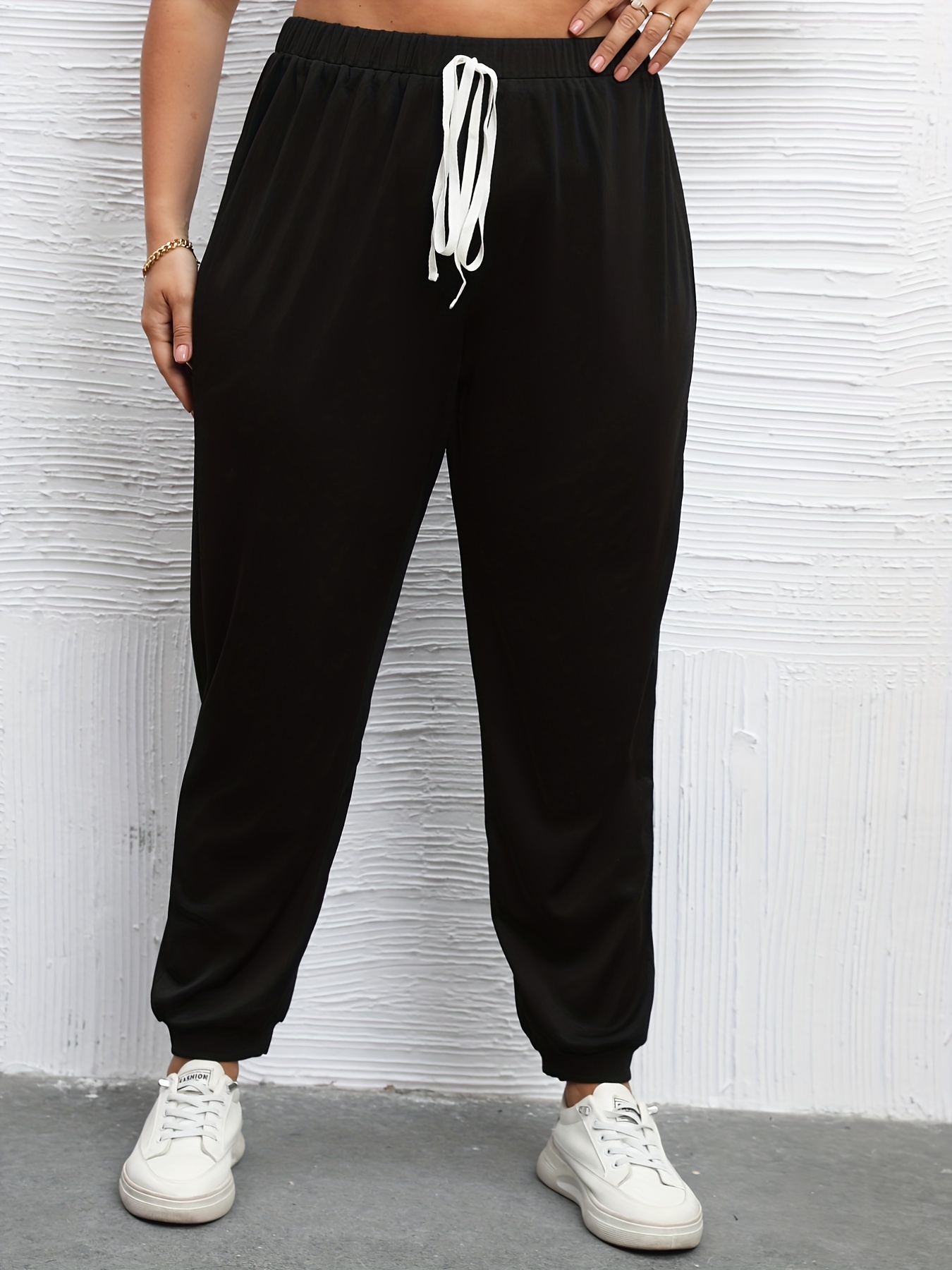 Plus Solid Drawstring Waist Sweatpants