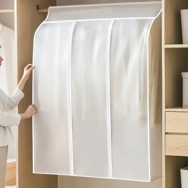 1 dona kostyum changyutgich qopqog'i sumkasi, ko'ylak kostyum kiyimlar uchun osilib turadigan saqlash sumkasi, kiyimlar uchun portativ himoya sumkasi, uy-ro'zg'or saqlash tashkilotchisi, yotoq xonasi shkaf uchun, uy uchun, yotoqxona uchun, tafsilotlar 3