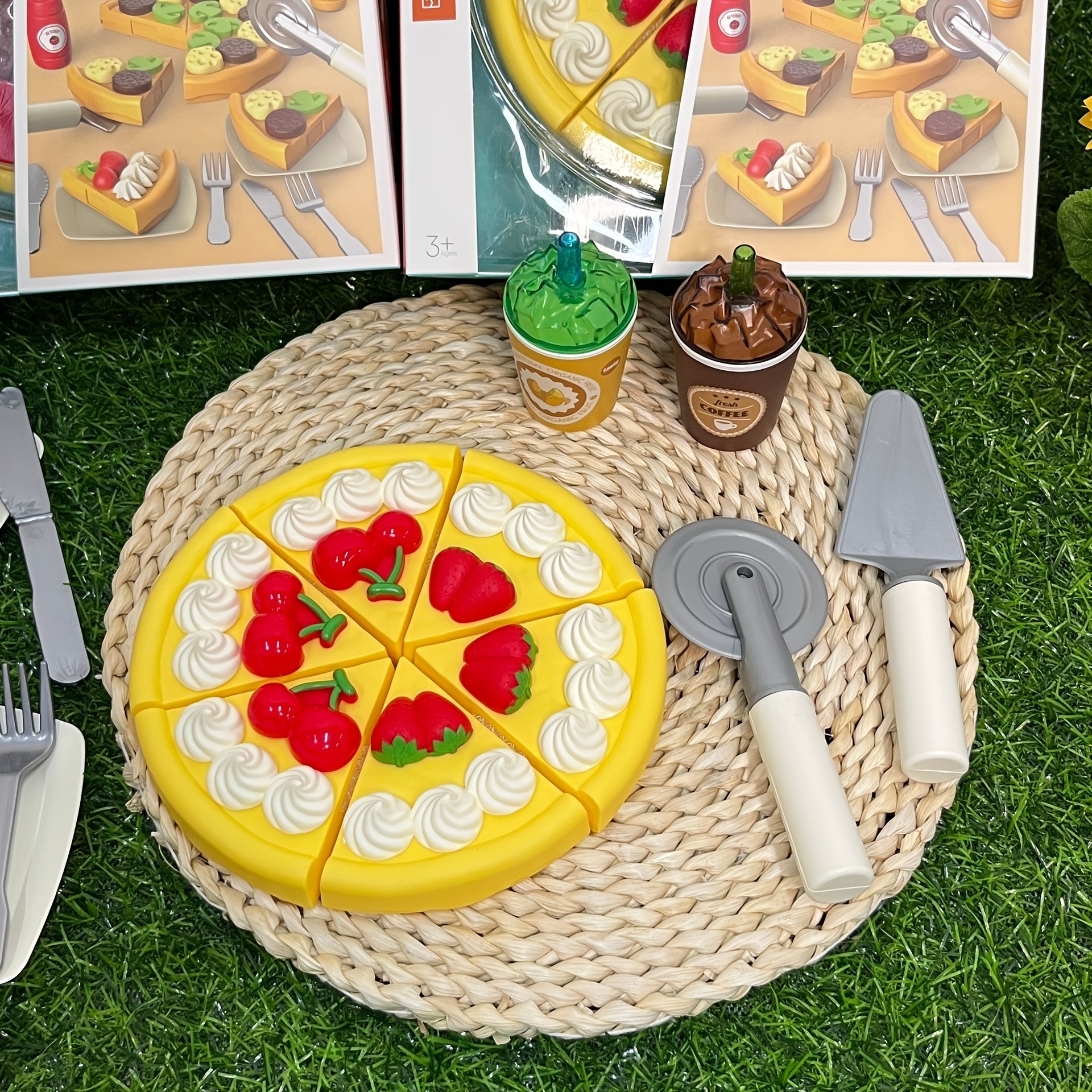 Wooden Pizza Play Food Set With 30 Accessories Pretend Oven - Temu