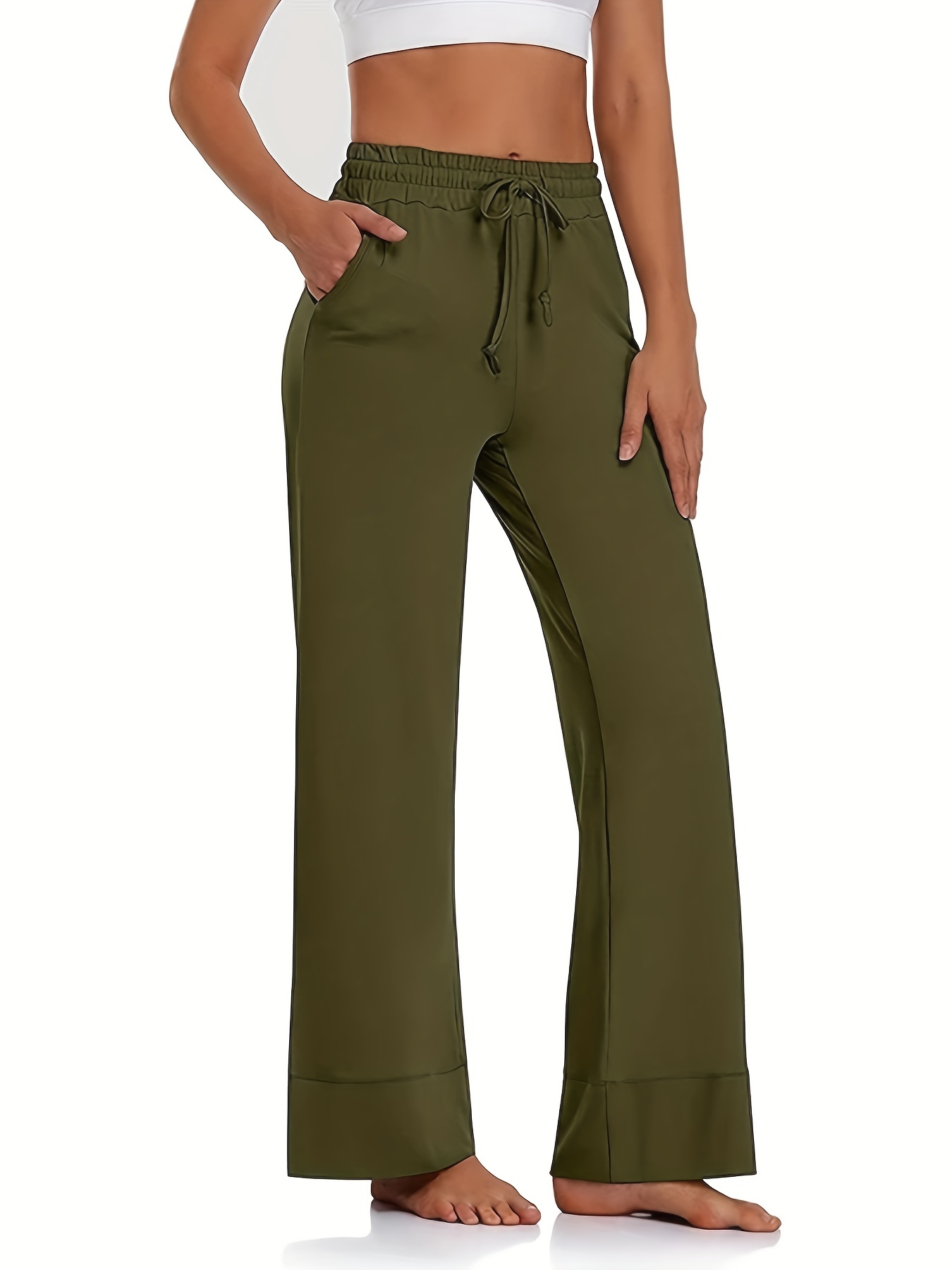 Elastic Solid Cargo Pants High Waist Cargo Pants Pockets - Temu United  Kingdom