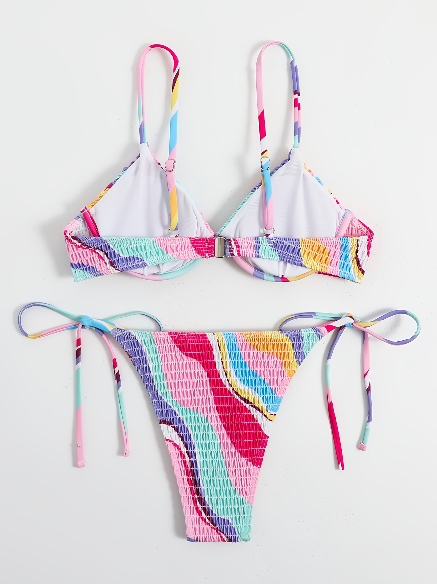 Colorblock Striped S Colorful Underwire Push Bikini Sets - Temu Australia